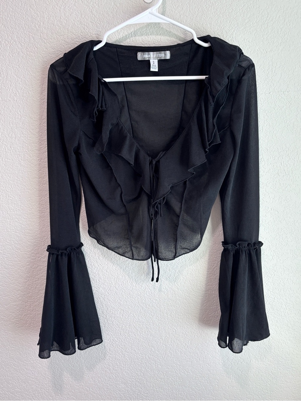 Urban Outfitters Teri Ruffle Semi Sheer Blouse Black Women’s Size Small